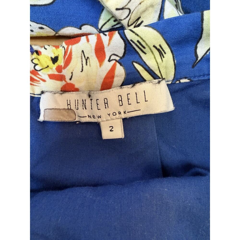 Hunter Bell New York Floral Midi Skirt Size 2 Cotton A-Line Belted Blue Resort - Picture 4 of 10